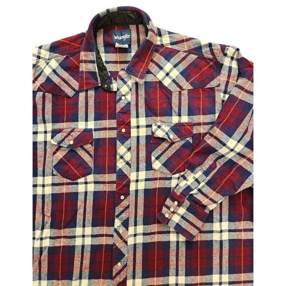 Wrangler pearl snap heavyweight double pocket mens 4X BIG plaid shirt - Picture 2 of 8